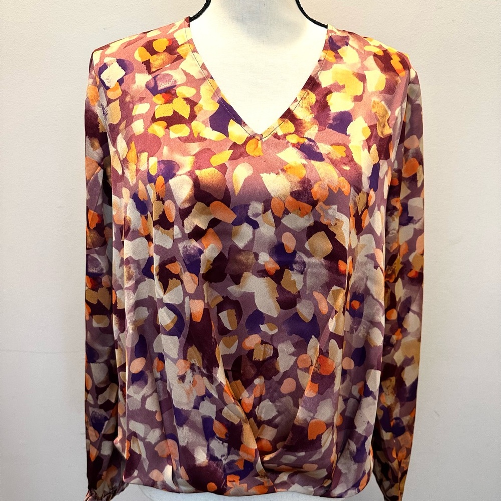 CAbi Purple and Orange Blouse “Tuck Top”